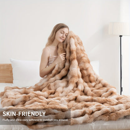 3D Faux Rabbit Fur Fleece Blanket - Double-Sided All-Season Throw – view 6