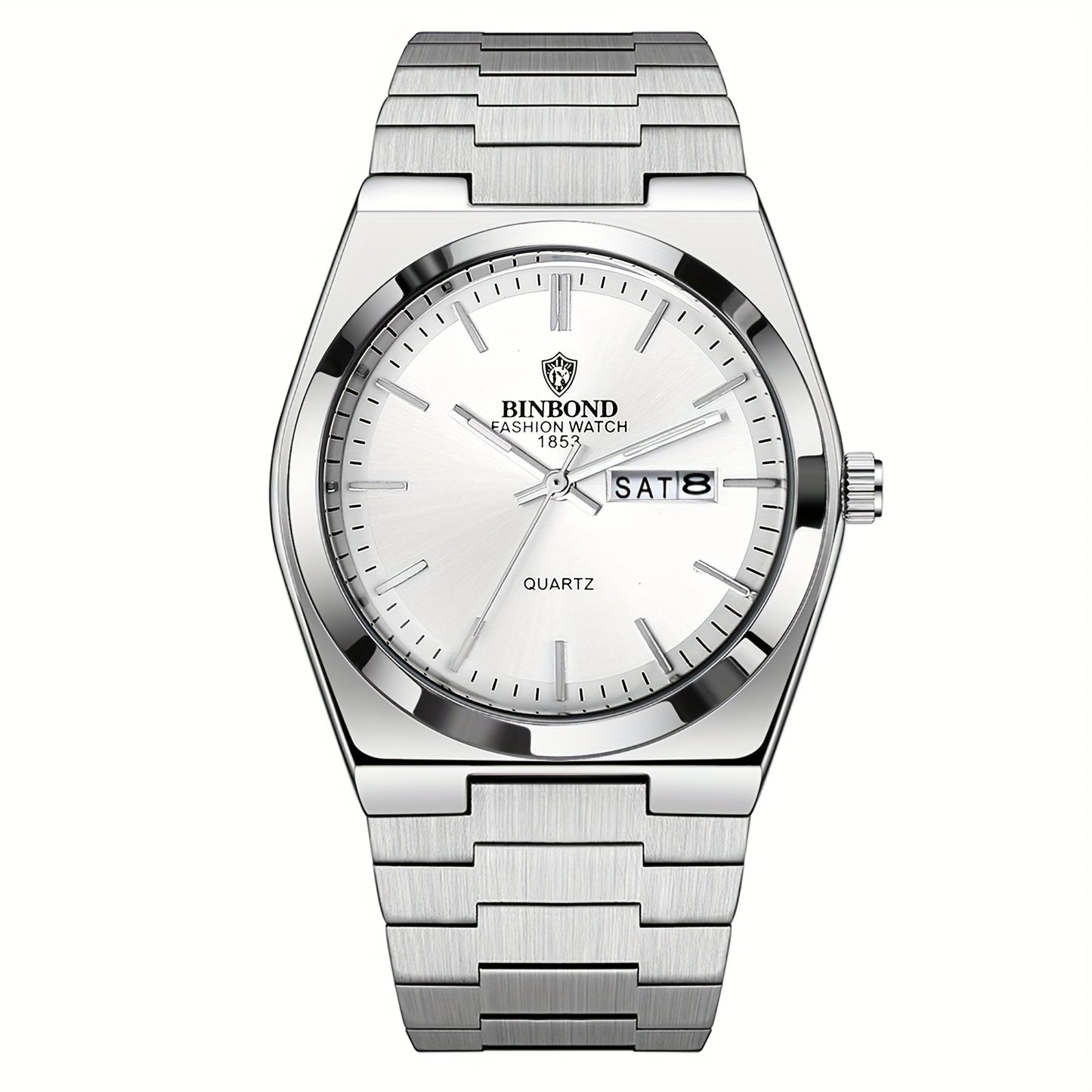 Men's Week & Date Calendar Quartz Watch with Luminous Dial - Solid Stainless Steel Band Business Wristwatch for Men, Dual Calendar Analog Timepiece in Gold & Silver Tone
