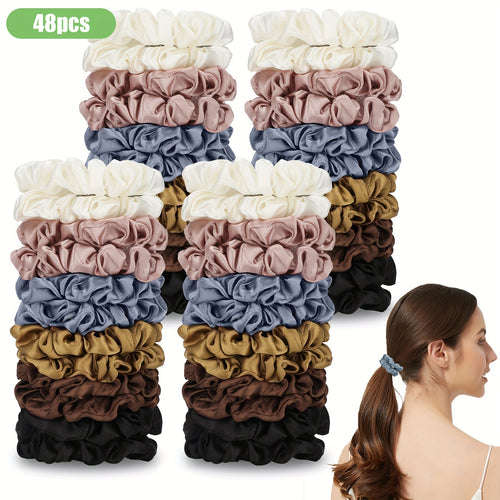 Satin Scrunchies for Women 48 Pack – Soft Elastic Hair Bands, Multicolor Ponytail Holders for All Hair Types, No-Damage Silk-Feel Hair Ties for Daily Wear, Workouts & Gifting