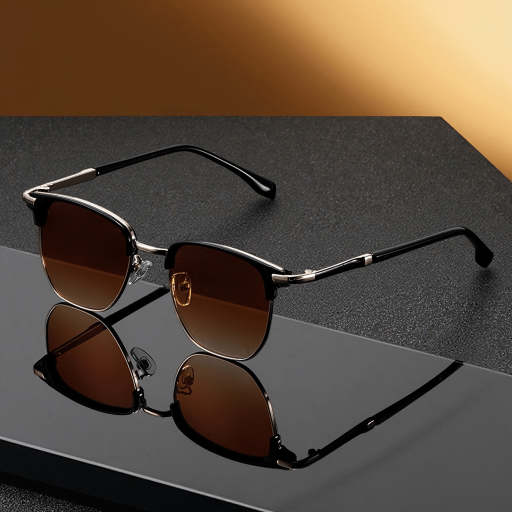 Unisex Retro Semi-Rim Frame UV400 Sunglasses - Classic Half Frame Design with Case & Cleaning Cloth - Stylish Eyewear for Daily And Travel Use