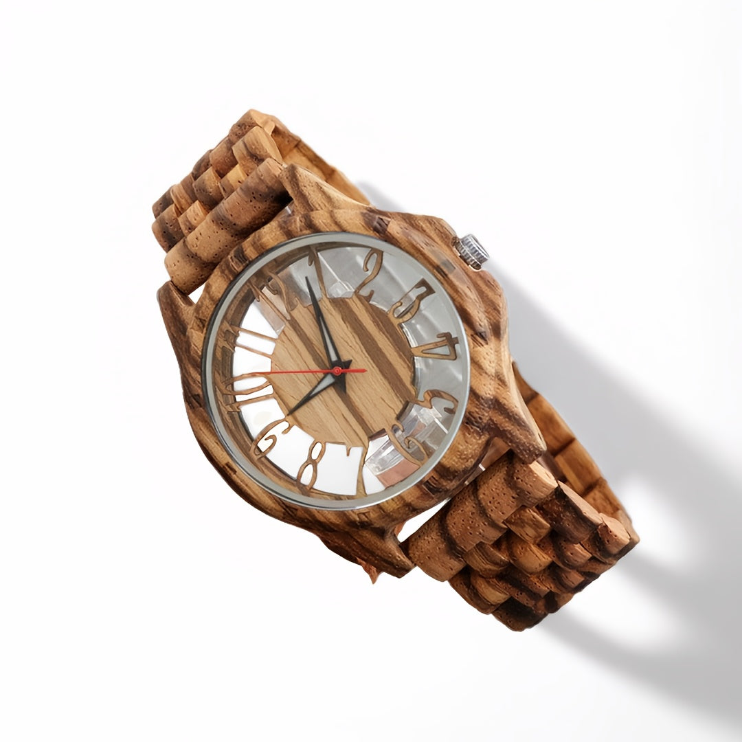 Men's Wood Quartz Watch Fashion Transparent Hollow Watch Timepieces Wooden Wrist Watches for Men