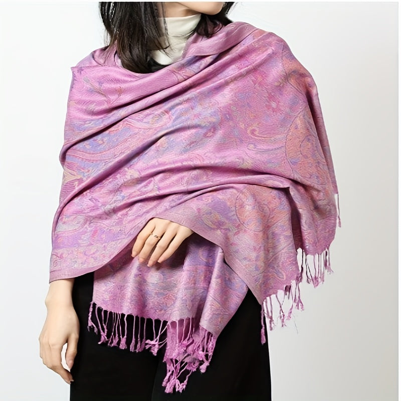 Women's Ethnic Jacquard Shawl Scarf - Long Cashew Tassel Retro Multicolor Shawls Suitable for Weddings, Parties, Daily Wear - Warm Winter Headscarves & Cultural Fashion