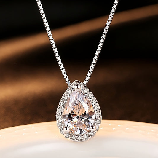 Water Drop Moissanite Pendant Necklaces for Women, 1CT D Color Moissanite Moissanite Necklaces, 925 Sterling Silver Drop Necklaces, Bridal Set Jewelry Gifts with Certificate