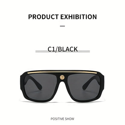 Oversized Cyberpunk Square Glasses for Men – Extra Large 139mm+ Frame with Gold Metal Trim, Decorative Lenses for Street Fashion, Cosplay & Special Occasions, Futuristic Unisex Eyewear