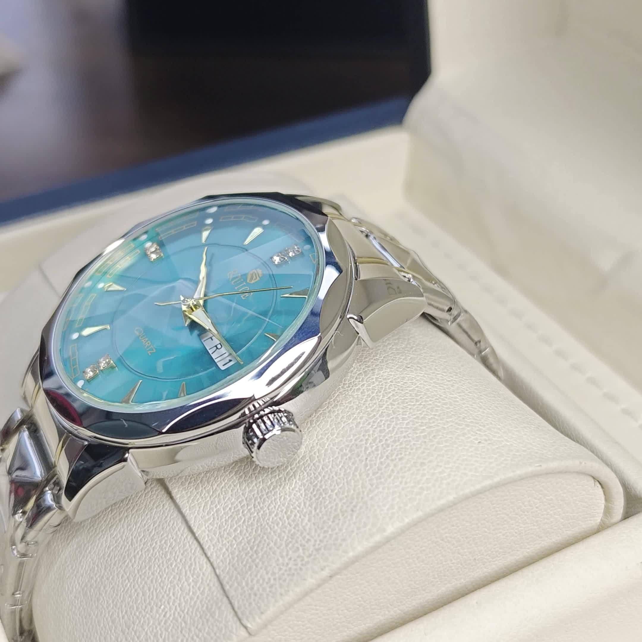 RUIGE Men'S Fashion Trend Quartz Watch | Night Light Dual Calendar, Diamond Shaped Watch Mirror, Stainless Steel Case, Alloy Strap, Business Leisure, Ideal Gift for Father'S Day