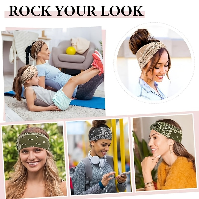 8pcs Paisley Yoga Wide Headbands, Elastic Sweat Wicking Sports Head Bands, Vintage African Turban Headband, Anti Slip, Soft Fabric, Comfy Fashion Hair Masks for Yoga, Skincare, Outdoor Occasions, Women's Daily Headwear & Hair Accessories Gifts