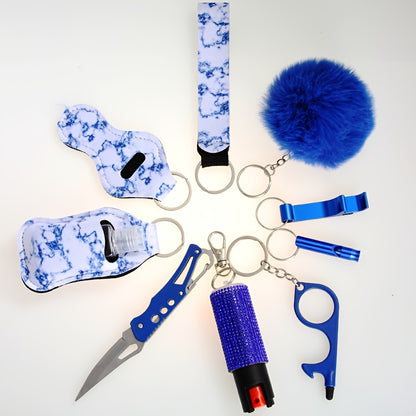 Women's Personal Safety Keychain Set – Self Defense Tools with Whistle, Pocket Knife & Pepper Spray Holder, Everyday Carry EDC Accessories, Gift for Women