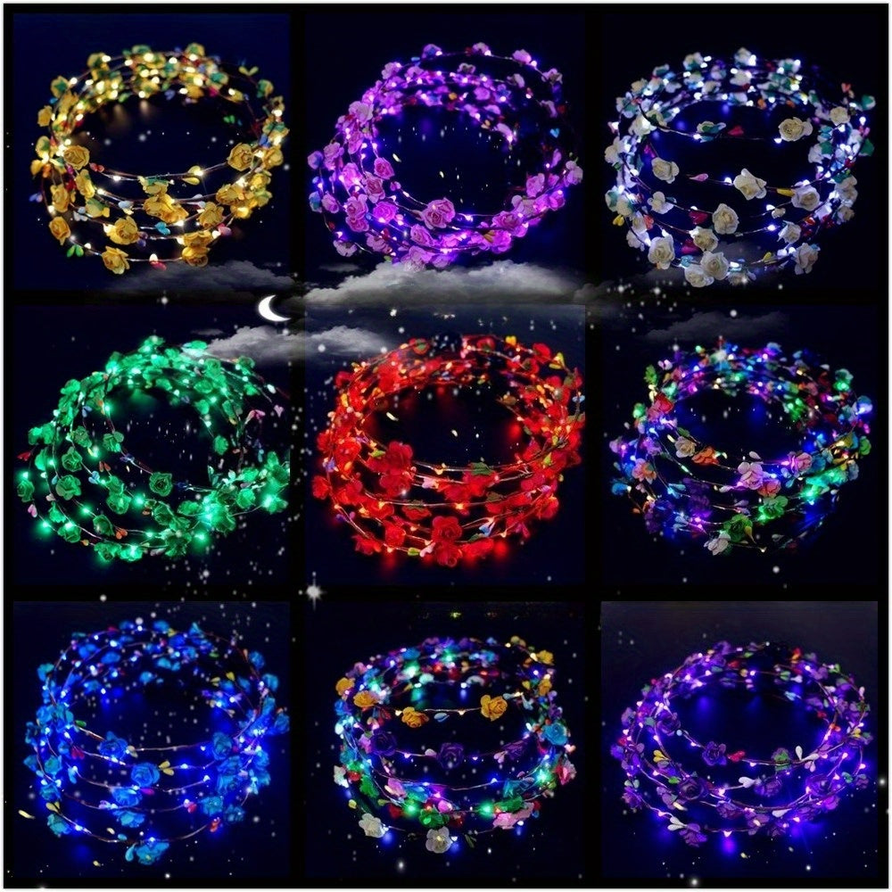 [Luminous Headdress] Random Color 10pcs/20pcs Of Luminous Garland Headdresses Suitable for Christmas Party, Role Play, Glow Party, Disco, Wedding, Birthday Party, Photography, Concert, Tailgate Party