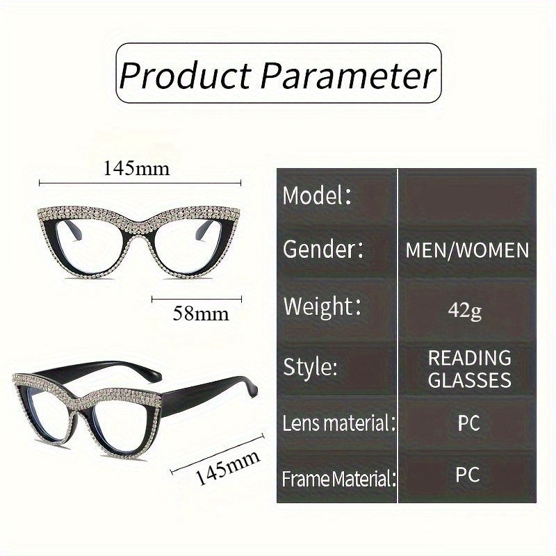 2pcs Cat-Eye Blue Light Blocking Reading Glasses for Women | Rhinestone Decor PC Frames | Versatile for Home Office & Party Wear | A Great Holiday Gift for Girlfriend/Mother
