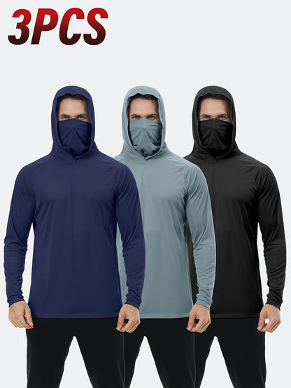 3pcs Men's Premium Hooded Shirts with Mask UPF 50 Sunblock Advanced Breathability – main product image
