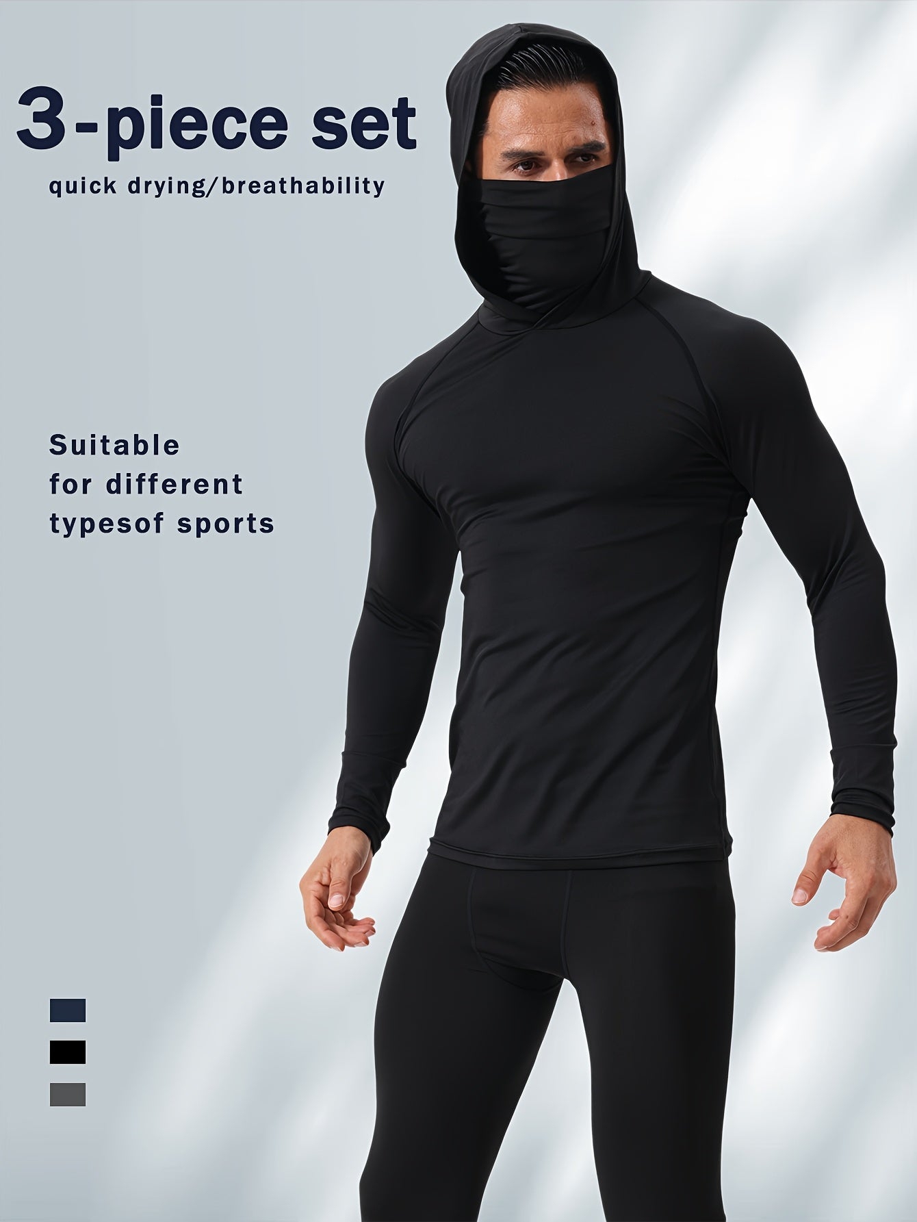 3pcs Men's UPF Hooded Sweatshirts with Mask Quick Dry Breathable Outdoor Hoodies – view 2