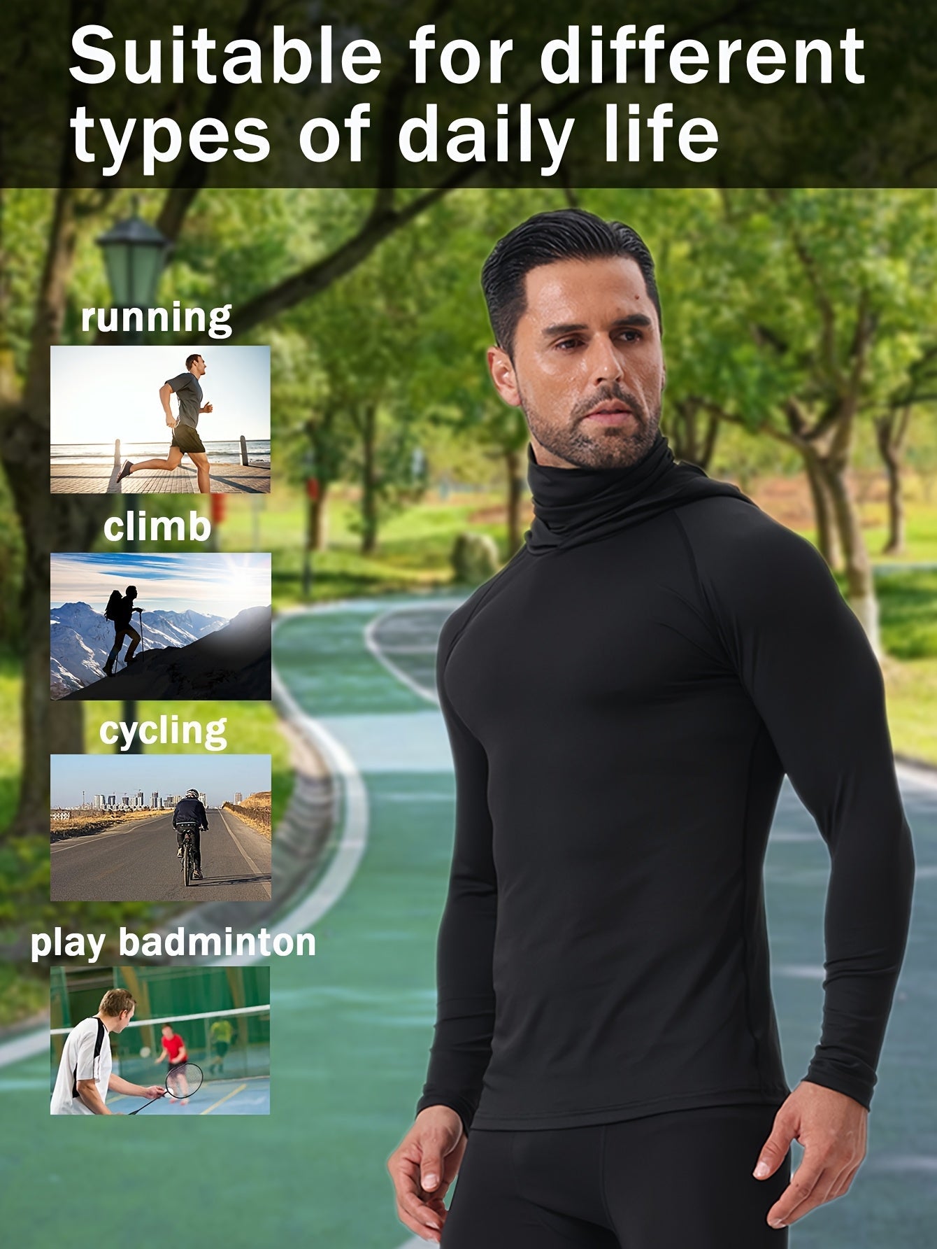 3pcs Men's UPF Hooded Sweatshirts with Mask Quick Dry Breathable Outdoor Hoodies – view 7