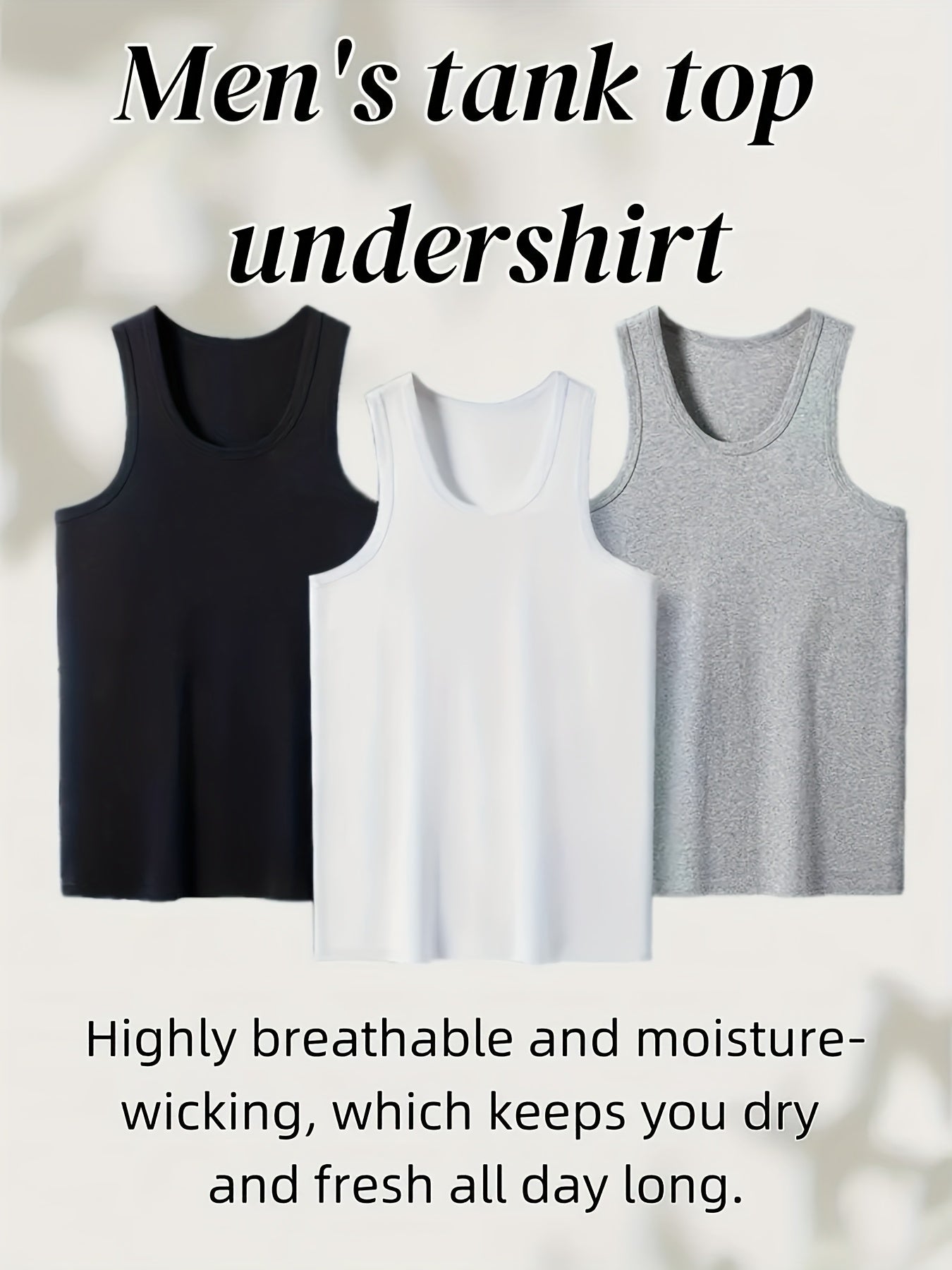 3pcs Simple Tops Pure Cotton Men's Vests And Tops Include Black White And Gray – view 2