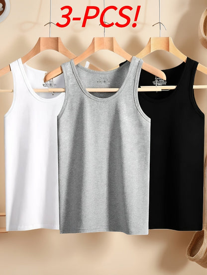3pcs Simple Tops Pure Cotton Men's Vests And Tops Include Black White And Gray – view 7