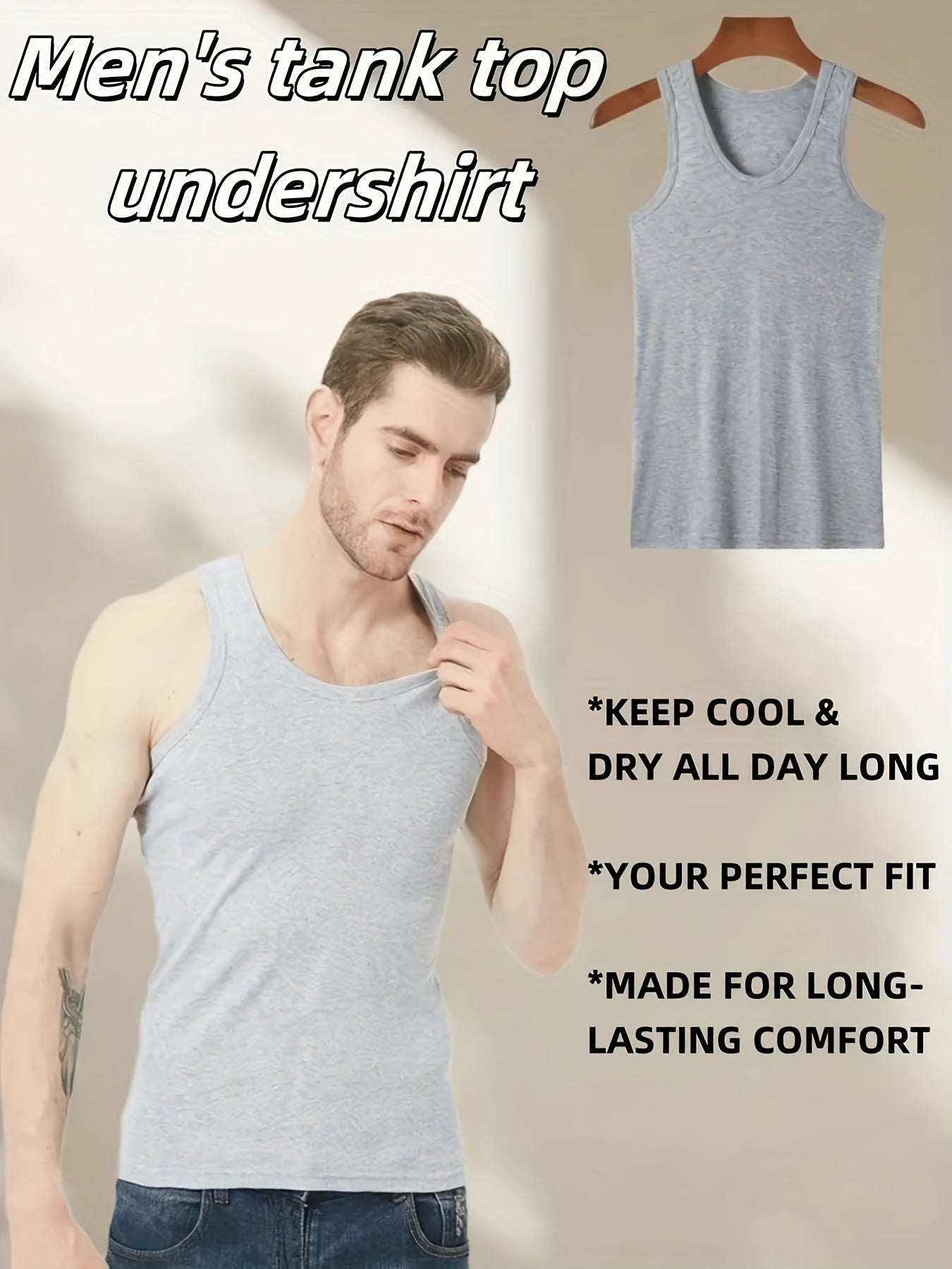 3pcs Simple Tops Pure Cotton Men's Vests And Tops Include Black White And Gray – view 10