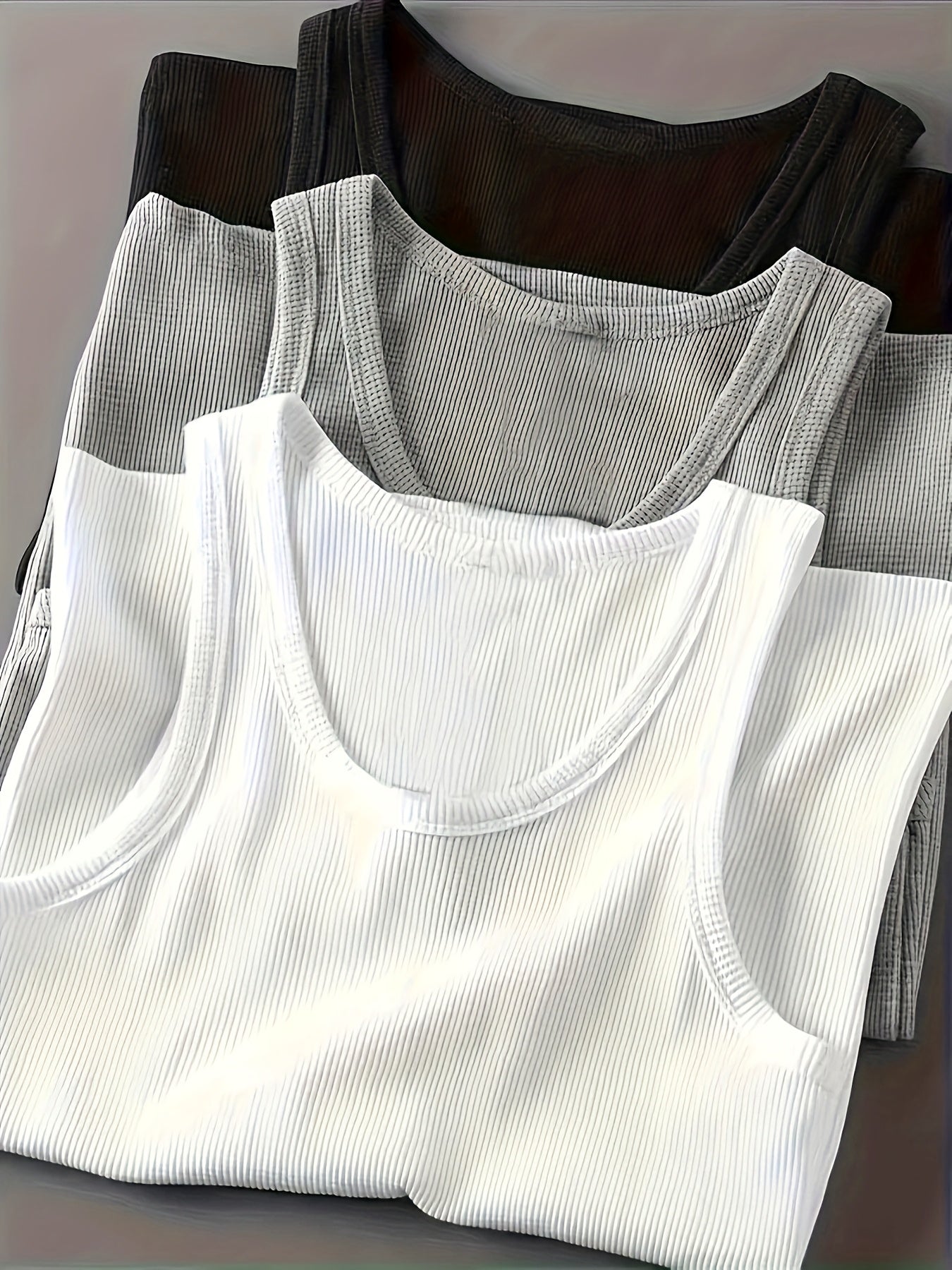 3pcs Simple Tops Pure Cotton Men's Vests And Tops Include Black White And Gray – view 12