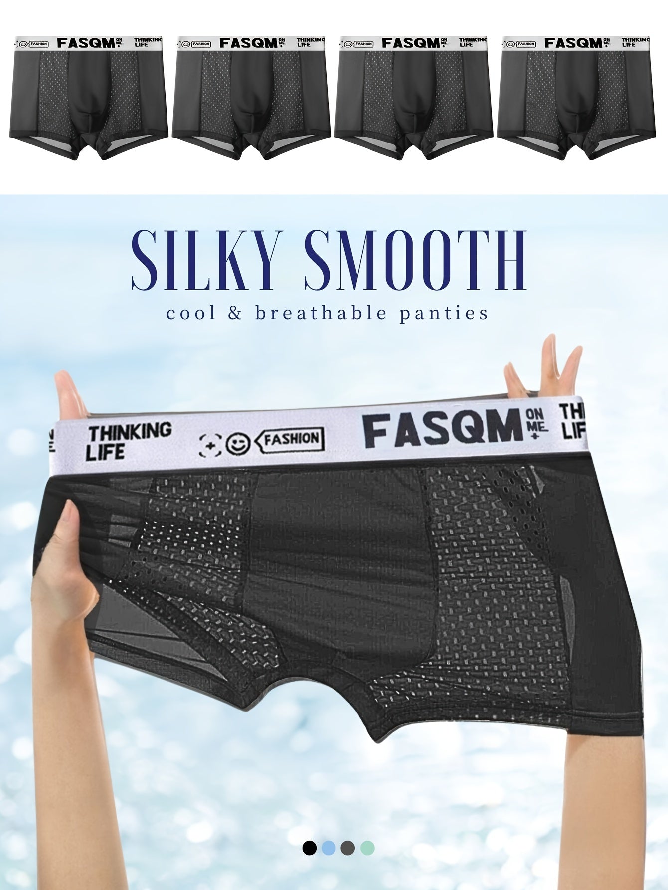4-Pack Men's Boxer Briefs - Breathable Stretch Mesh – Black option – view 2