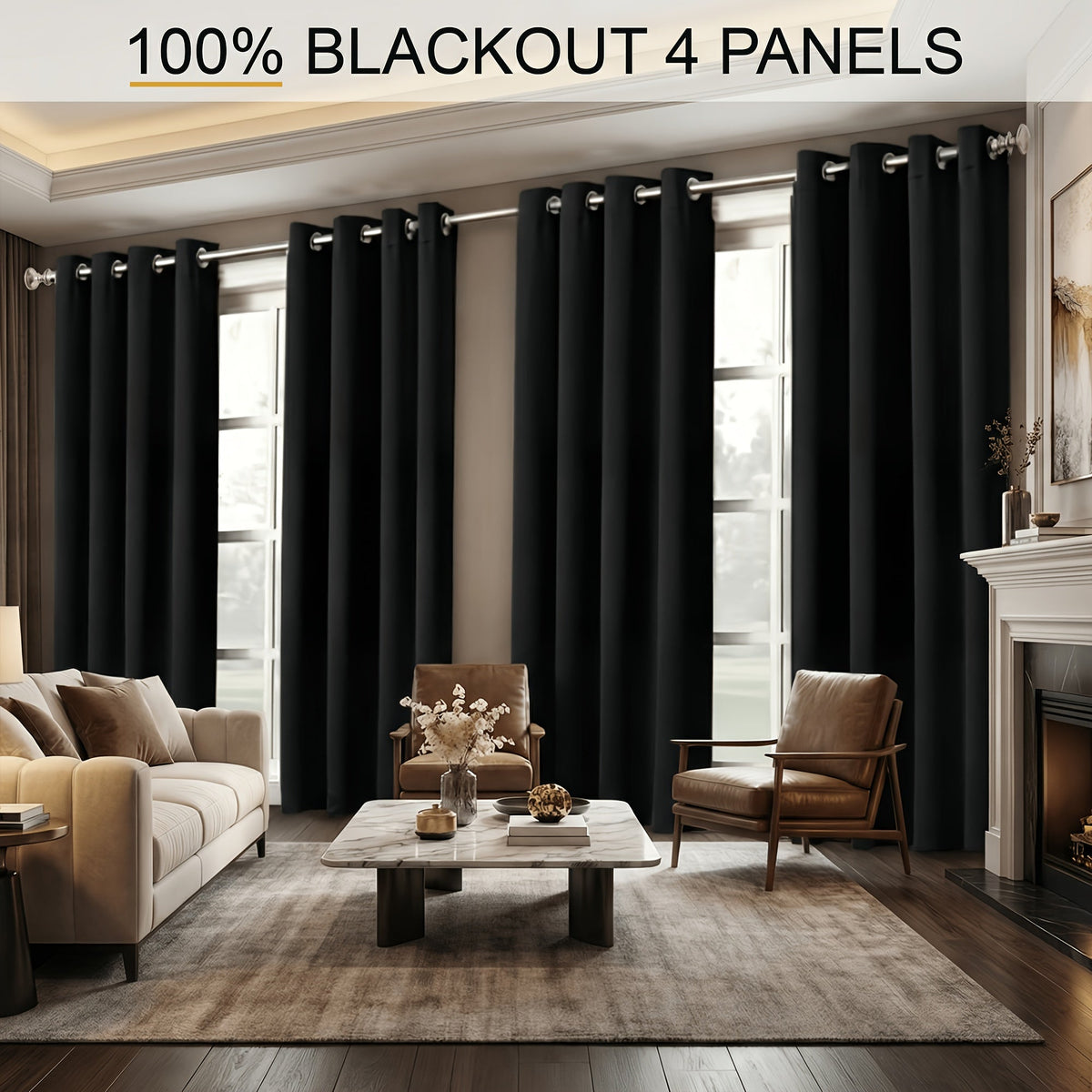 4-Piece Blackout Curtain Panels - Thermal Lining for Bedroom Privacy – Black option – view 3