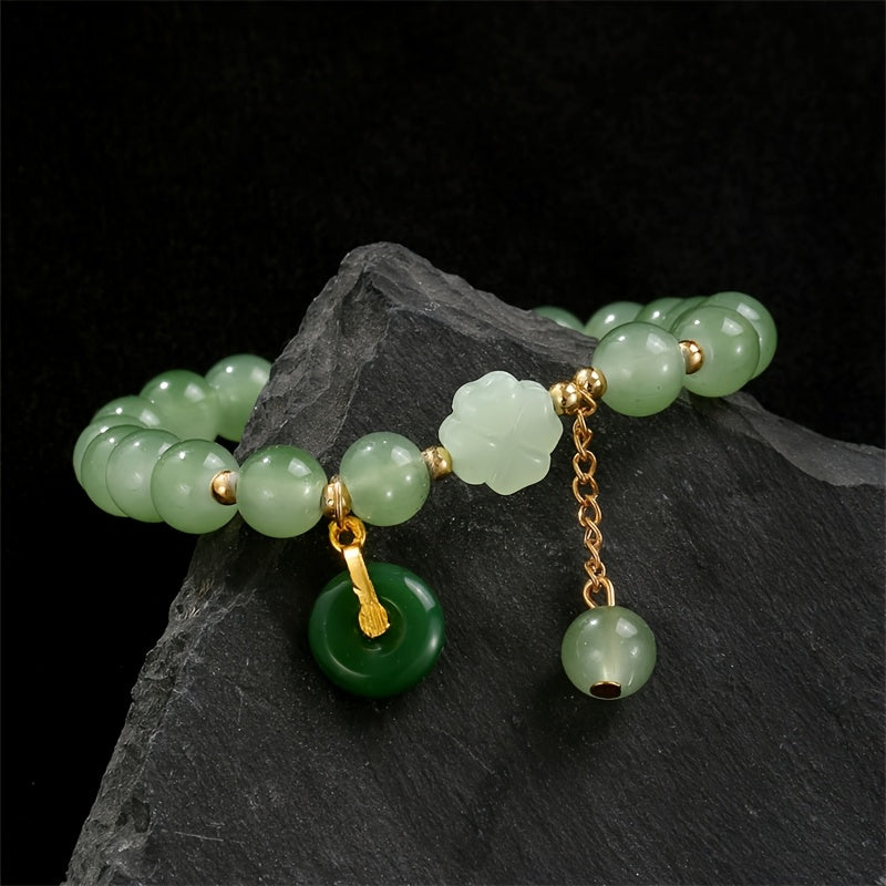 [7pcs Bead Chain Bracelet] Elegant 7pcs Bead Chain Bracelet Set, Butterfly And Lily Pendant Set Imitation Jade, Retro Chinese Style, Suitable For Daily Gifts And Wear, Suitable For Men And Women