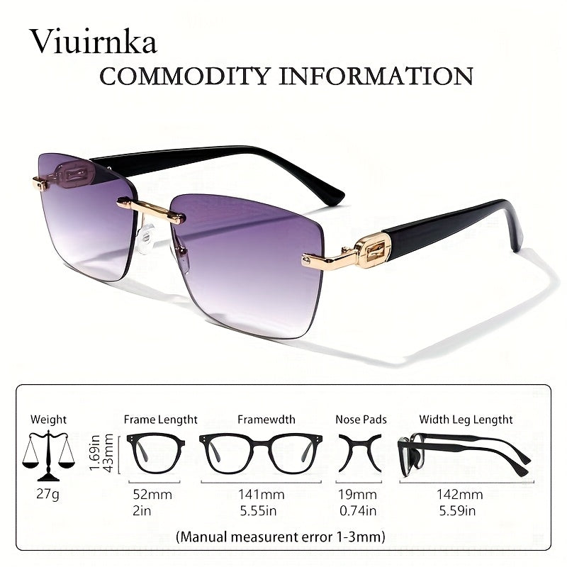 Square Frameless Glasses for Women Men, Trendy Unisex Fashion Eyewear with Clear Vision & UV Protection, Lightweight Rimless Design for Vacation Travel Cruise Outdoor Daily Wear — 6 Colors