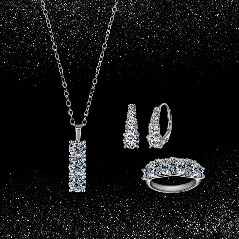 2pcs Set S925 Sterling Silvery Moissanite Necklace + Earrings, 1.8 Carat Elegant Gemstone Pendant, Stylish Unisex Design, Luxury And Exquisite Jewelry, Suitable for Couples, Friends, Birthdays, Anniversaries, Valentine's Day, New Year.