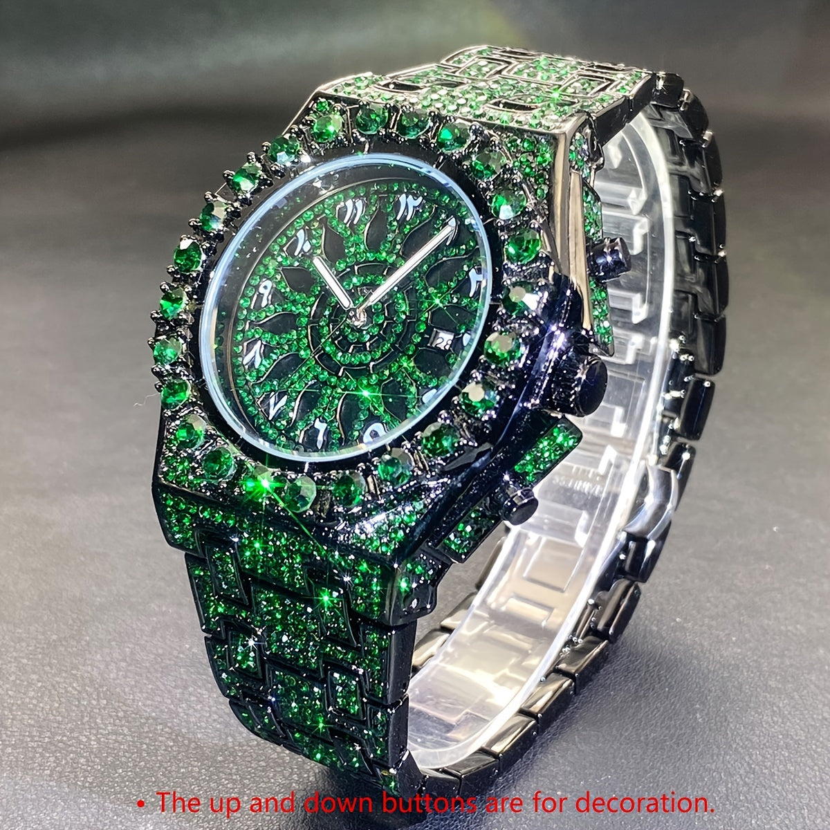 Men's Big Face Hip Hop Watch - Rhinestone Iced Out Dial, Glow-in-the-Dark Hands, Calendar Function, Bold Statement Wristwatch for Social Events & Luxury Gift