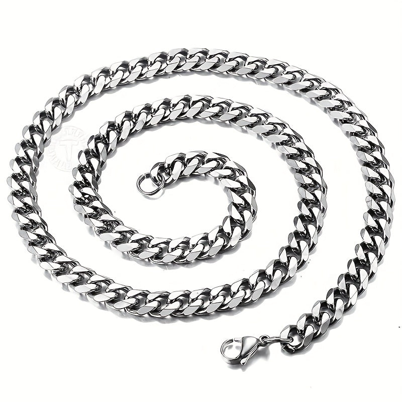 Silver Cuban Curb Chain Necklace for Men - Stainless Steel Choker & Long Chain, 3mm to 11mm Wide, 15 to 30 Inch, Men's Hip Hop Fashion Jewelry