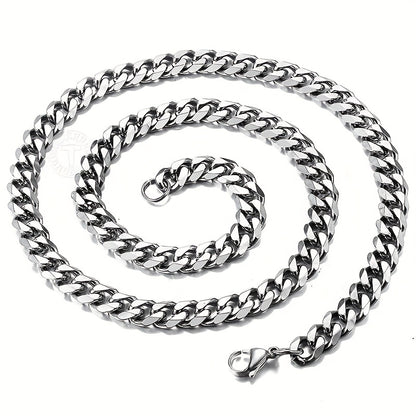 Silver Cuban Curb Chain Necklace for Men - Stainless Steel Choker & Long Chain, 3mm to 11mm Wide, 15 to 30 Inch, Men's Hip Hop Fashion Jewelry