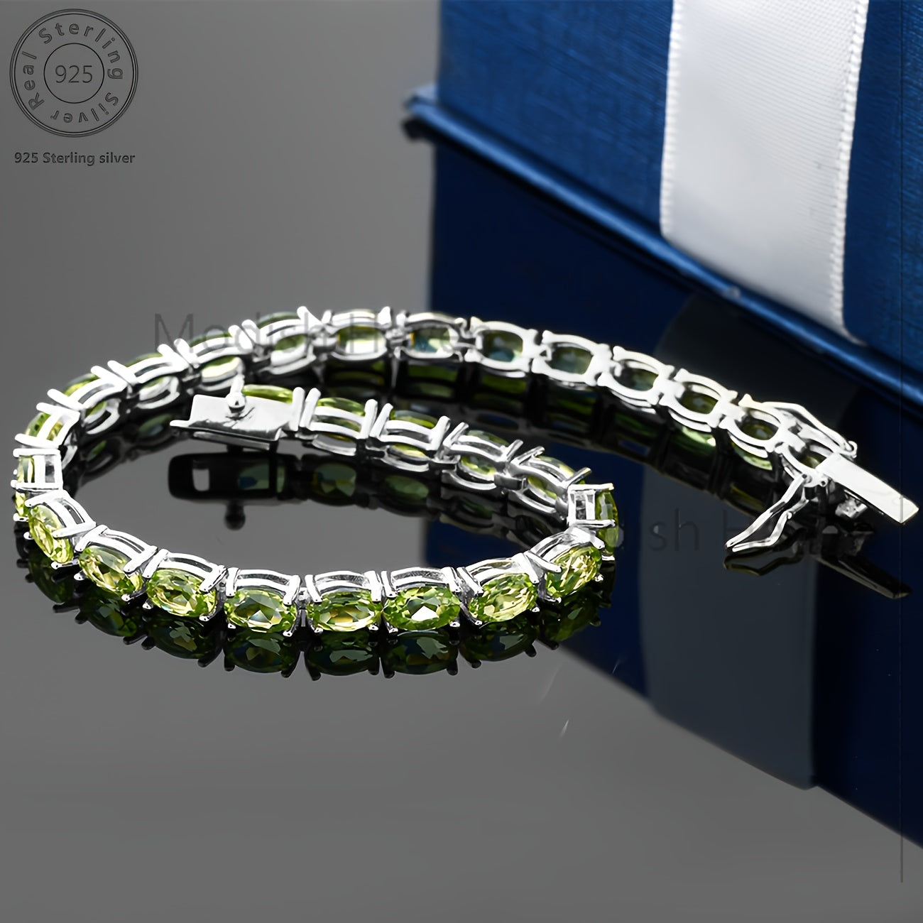 Green Peridot Women's Tennis Bracelet, 925 Silver, Delicate and Elegant in Niche Colors, Women's Jewelry. Suitable for Daily Party Wear. Birthday, Mother's Day Valentine's Day Gift, Date Accessories, Party Jewelry, Total Product Weight (4.85g)