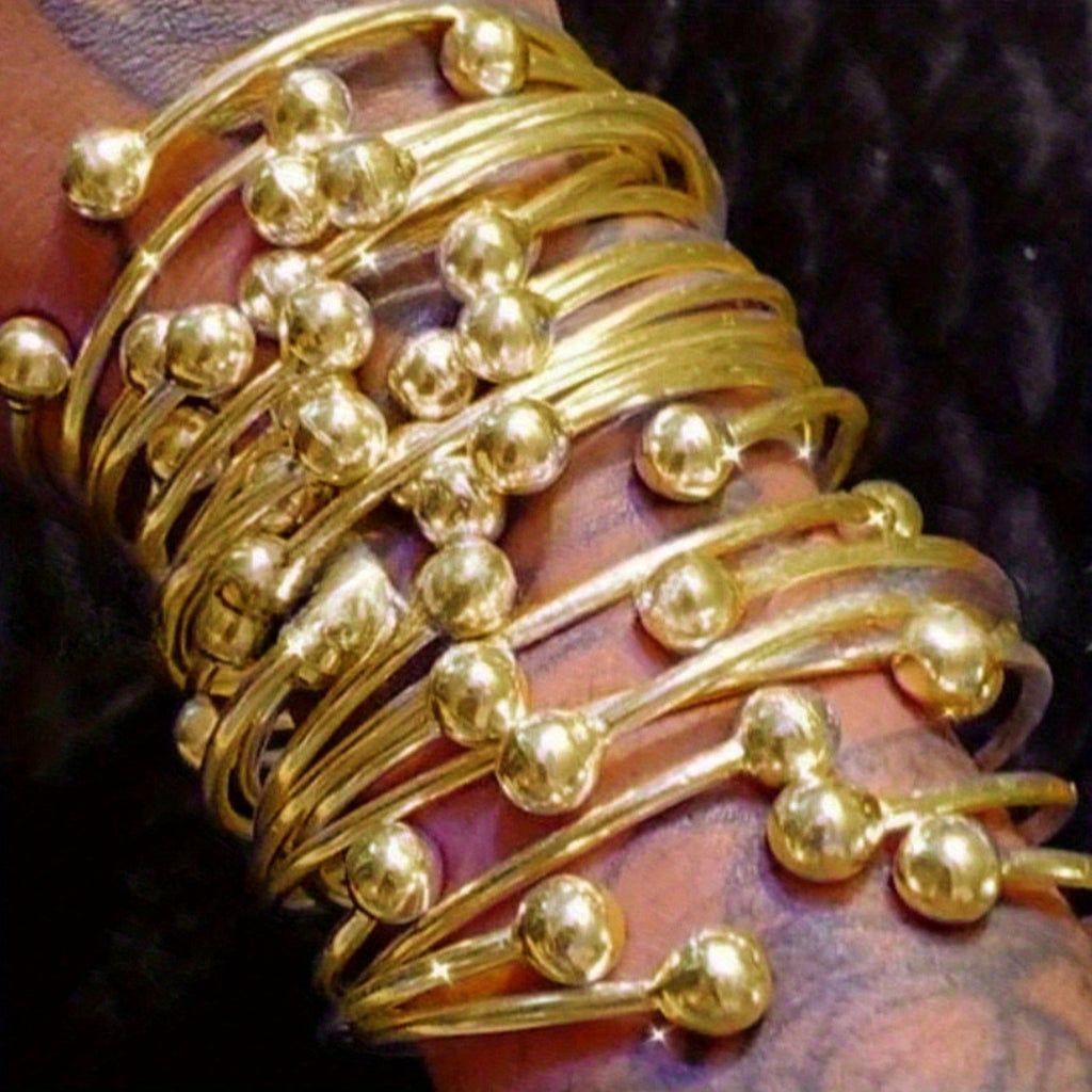 1/5/10pcs Retro Boho Thick West Indian Golden Bangles 10mm Ball Bangles Boho Stacking Bangles Handmade Bangles for Women Daily Holiday Jewelry Gifts for Her