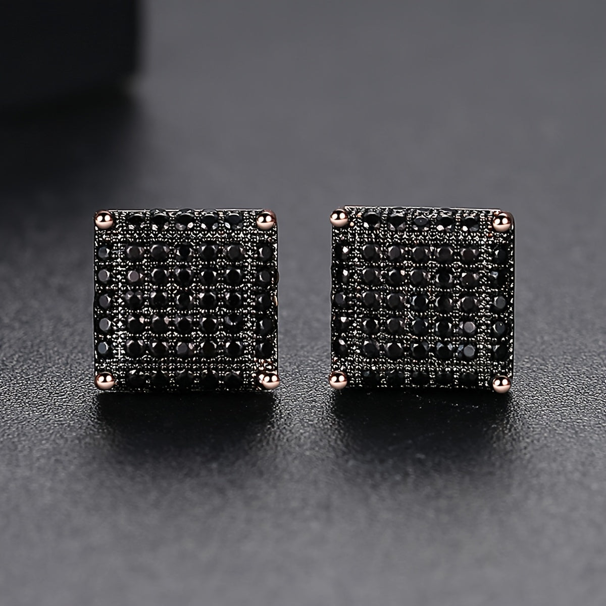 Men's Iced Out Square CZ Stud Earrings – Hip Hop Cubic Zirconia Copper Bling Earpin Streetwear Silver Black Cool Gift for Him