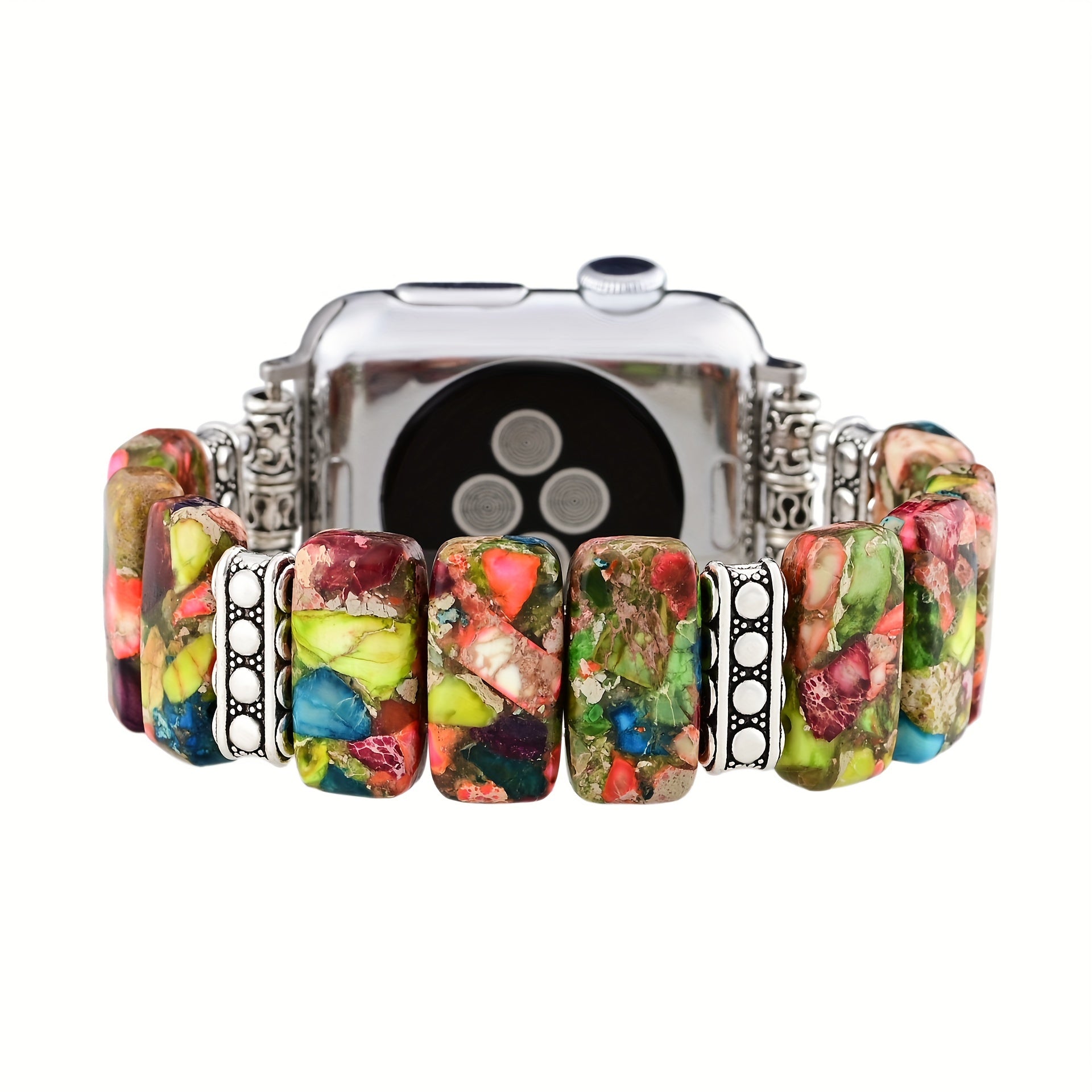 Style Upgrade| Colorful Boho Beaded Watch Strap for Women - Handcrafted Natural Stone Elastic Bracelet with Metallic Clasp, Fits for Apple Watch Band 38/40/41mm, for iWatch Series 9/8/7/6/5/4/3/2/1/SE Ultra, for Apple Watch Accessories