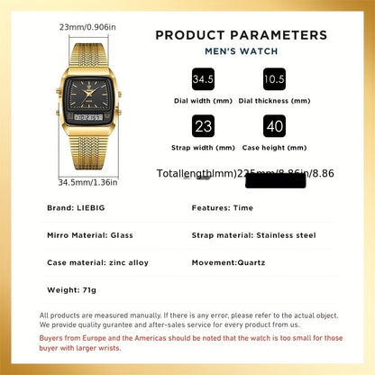 LIEBIG Dual-Display Quartz Watch for Men Women — Luxury Business Wristwatch with Digital Analog Display, Elegant Gift Box, Golden & Black Dial