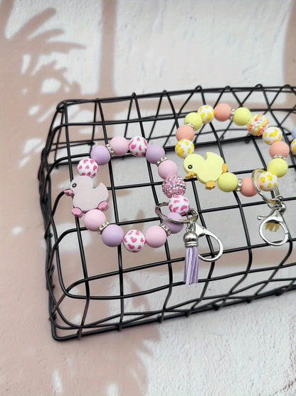 Duck Keychain Set 3 Pack | Cute Cartoon Duck Bead Key Ring, Kawaii Animal Charm Pendant – Fun Holiday Gift for Women, Girls, Kids & Duck Lovers