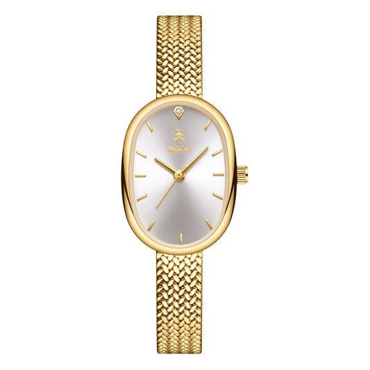 YaLaLuSi Elegant Women'S Quartz Watch Classic Oval Dial Leaf Pattern Bracelet Strap Comes With A Beautiful Gift Box Stylish Women'S Essential Accessories Valentine'S Day Gift Ideas