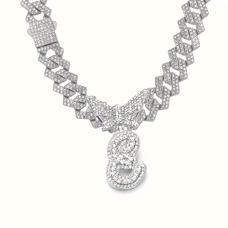 Cuban Link Chain Necklace - Initial Letter Necklace for Men Women - Cuban Link Chain with Butterfly Alphabet - product detail view 108