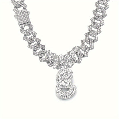 Cuban Link Chain Necklace - Initial Letter Necklace for Men Women - Cuban Link Chain with Butterfly Alphabet - product detail view 108