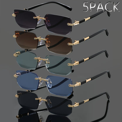 Frameless Metal Glasses 5-Pack – Retro Classic Slim Rimless Eyewear for Men & Women, Multi-Color Set for Summer Parties, Casual Outfits & Photo Shoots, Trendy Unisex Specs Bundle