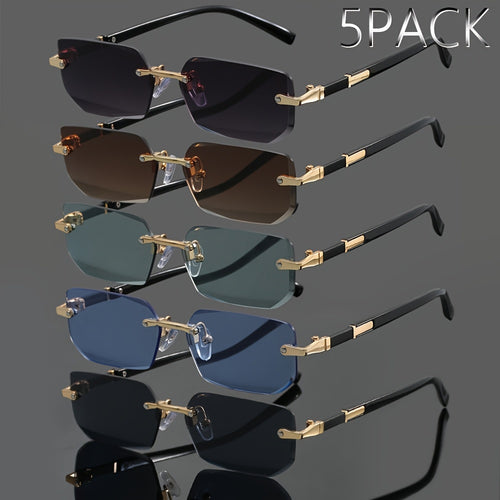 Frameless Metal Glasses 5-Pack – Retro Classic Slim Rimless Eyewear for Men & Women, Multi-Color Set for Summer Parties, Casual Outfits & Photo Shoots, Trendy Unisex Specs Bundle