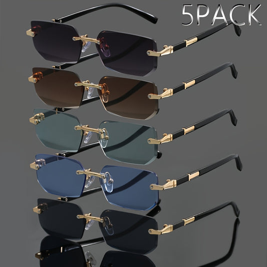 Frameless Metal Glasses 5-Pack – Retro Classic Slim Rimless Eyewear for Men & Women, Multi-Color Set for Summer Parties, Casual Outfits & Photo Shoots, Trendy Unisex Specs Bundle