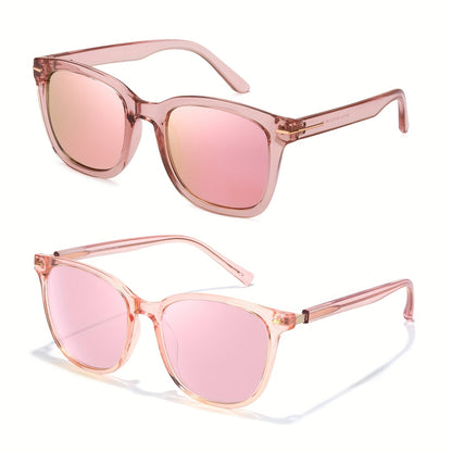 Polarized Sunglasses for Women 2 Pack - Butterfly Heart Wrap-Around Jackie-O Style UV400 Protection, Trendy Oversized Fashion Shades in Gradient Blue, Gray, Black, Pink & Rainbow Colors