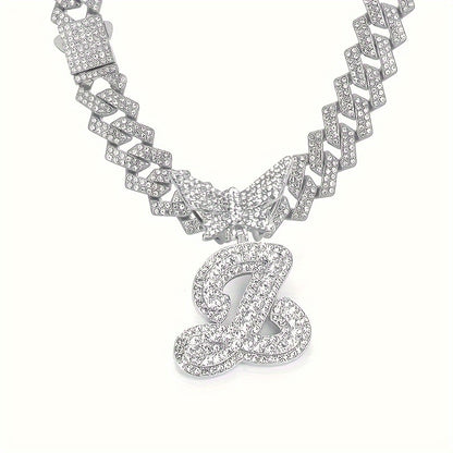 Cuban Link Chain Necklace - Initial Letter Necklace for Men Women - Cuban Link Chain with Butterfly Alphabet - product detail view 105