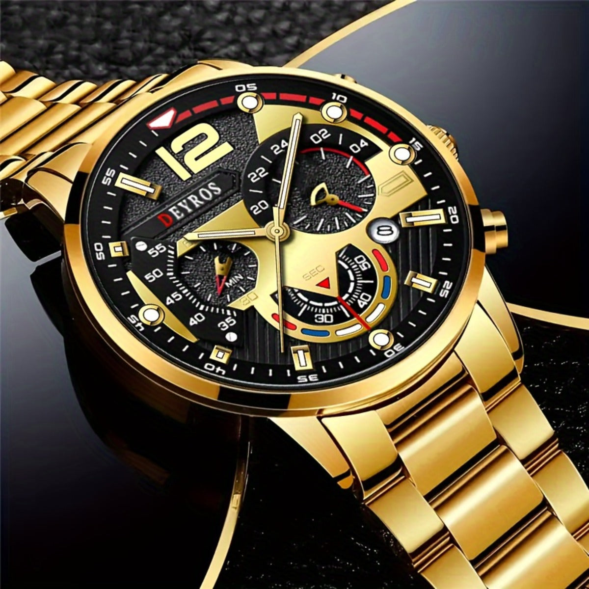 Men's Watch Set 4pcs - Quartz Analog Wristwatch with Date Display, Alloy Case & Strap, Glamorous Round Dial, Casual Fashion Watch Bundle Gift for Men, Christmas Valentine Birthday