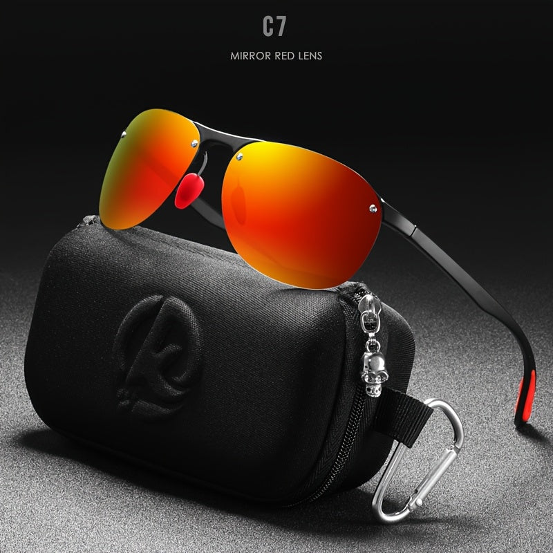 Photochromic Polarized Sunglasses Frameless Oval - TR90 Lightweight Auto-Darkening Mirrored UV400 Lens Men Women Driving Cycling with Hard Case