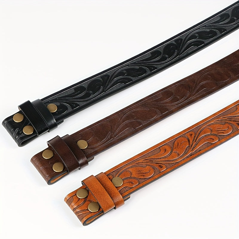 Set of 2 Men'S Western-Style Belts Featuring an Embossed Longhorn Cow Head Design, Perfect for Casual Outings, Leisure Activities, And Festive Occasions