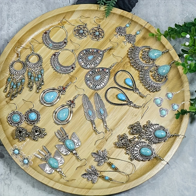 15 Pairs Bohemian Ethnic Vintage Drop Earrings Set Acrylic Turquoise Dangle Earrings Women Elegant Daily Outfits Party Jewelry Women's Ear Jewelry Accessories