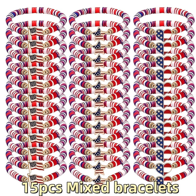 Celebrating 250 Years, These Patriotic Stretch Bracelets for Women Feature Retro Bohemian Designs with Red, White, And Blue Polymer Clay Beads. They Make Excellent Party Favors for The 4Th of July And Are Perfect Gifts for Everyday Wear Throughout T