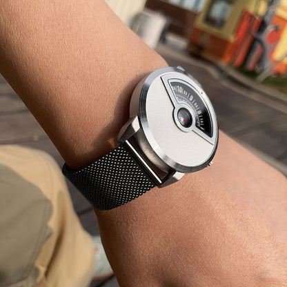 Minimalist No-Hands Quartz Watch with Stainless Steel Strap - Contemporary Industrial Design Unisex Wristwatch for Men & Women, Unique Sleek Timepiece for Everyday & Formal Wear