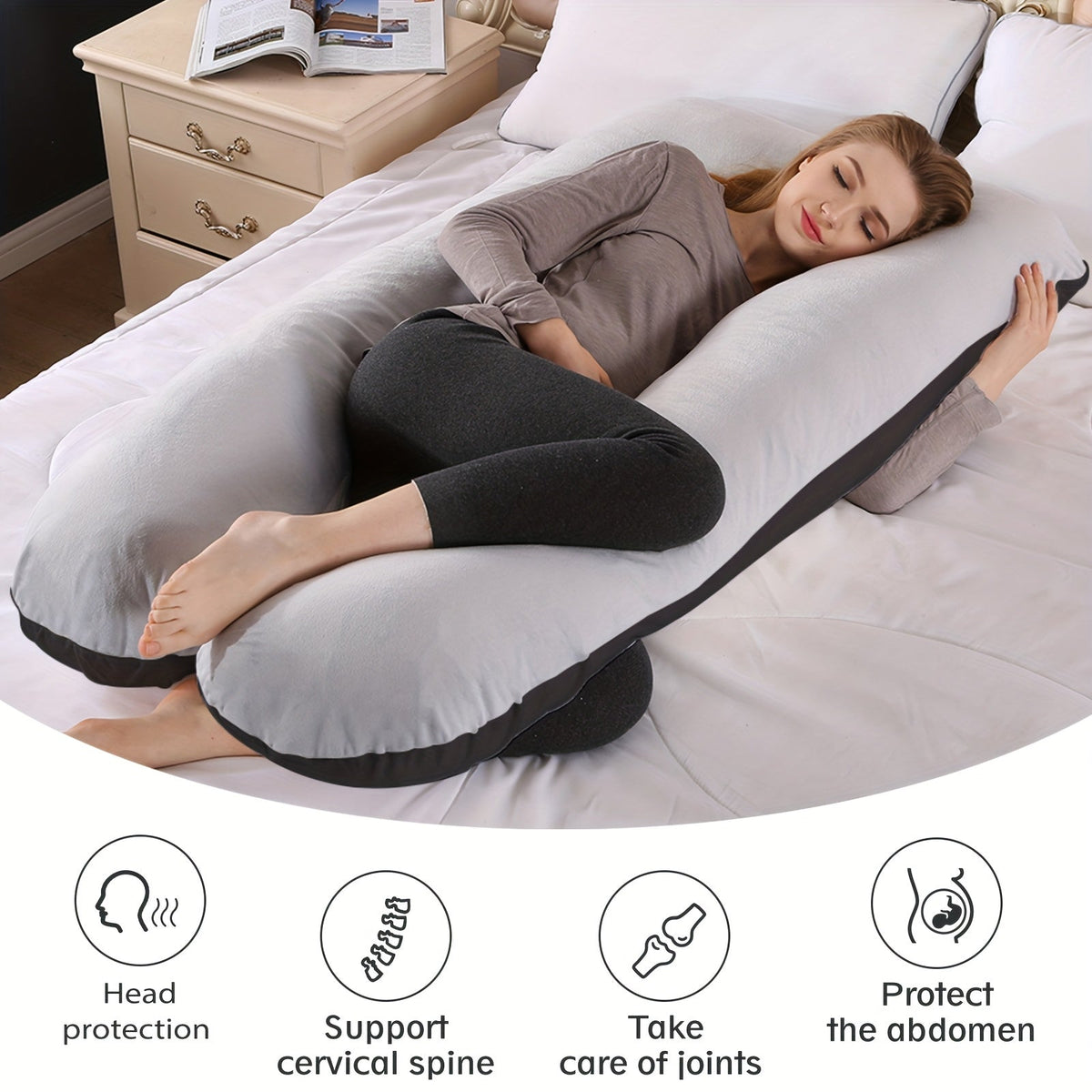 43-Inch Cooling J-Shaped Pregnancy Pillow - Washable Cooling Velvet Cover – view 6