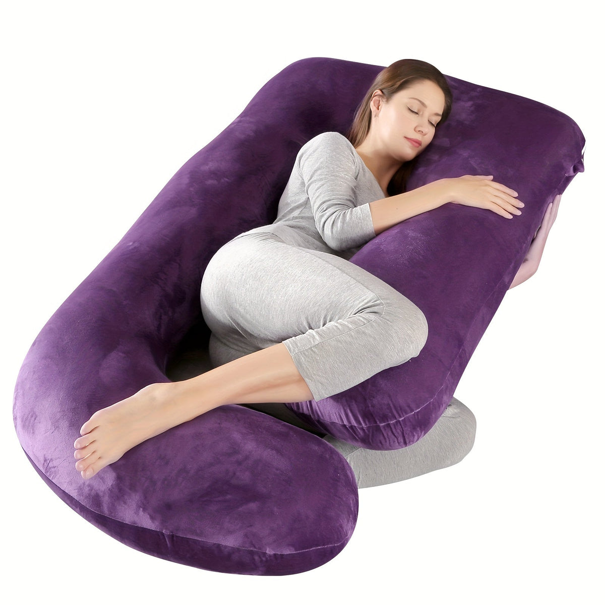 43-Inch Cooling J-Shaped Pregnancy Pillow - Washable Cooling Velvet Cover – view 14